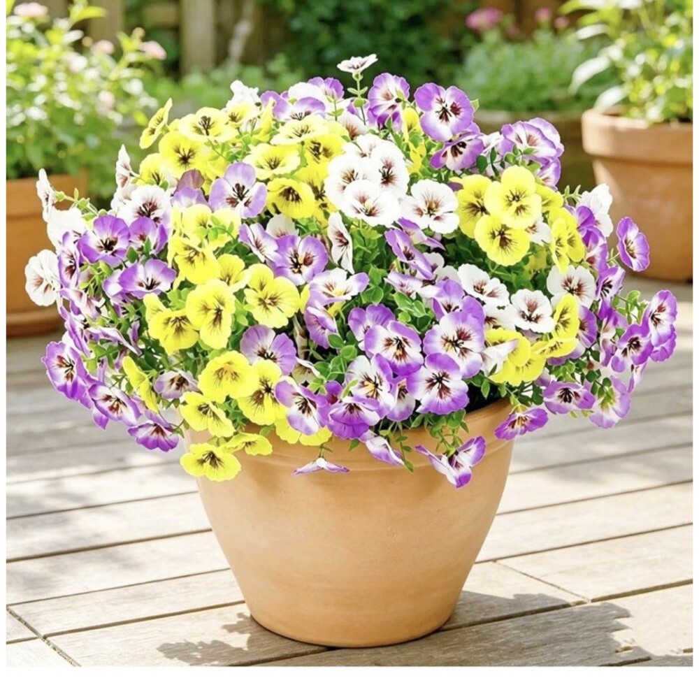 18 Bundles Artificial Pansy Flowers for Outdoors, Fake Silk NEW!!